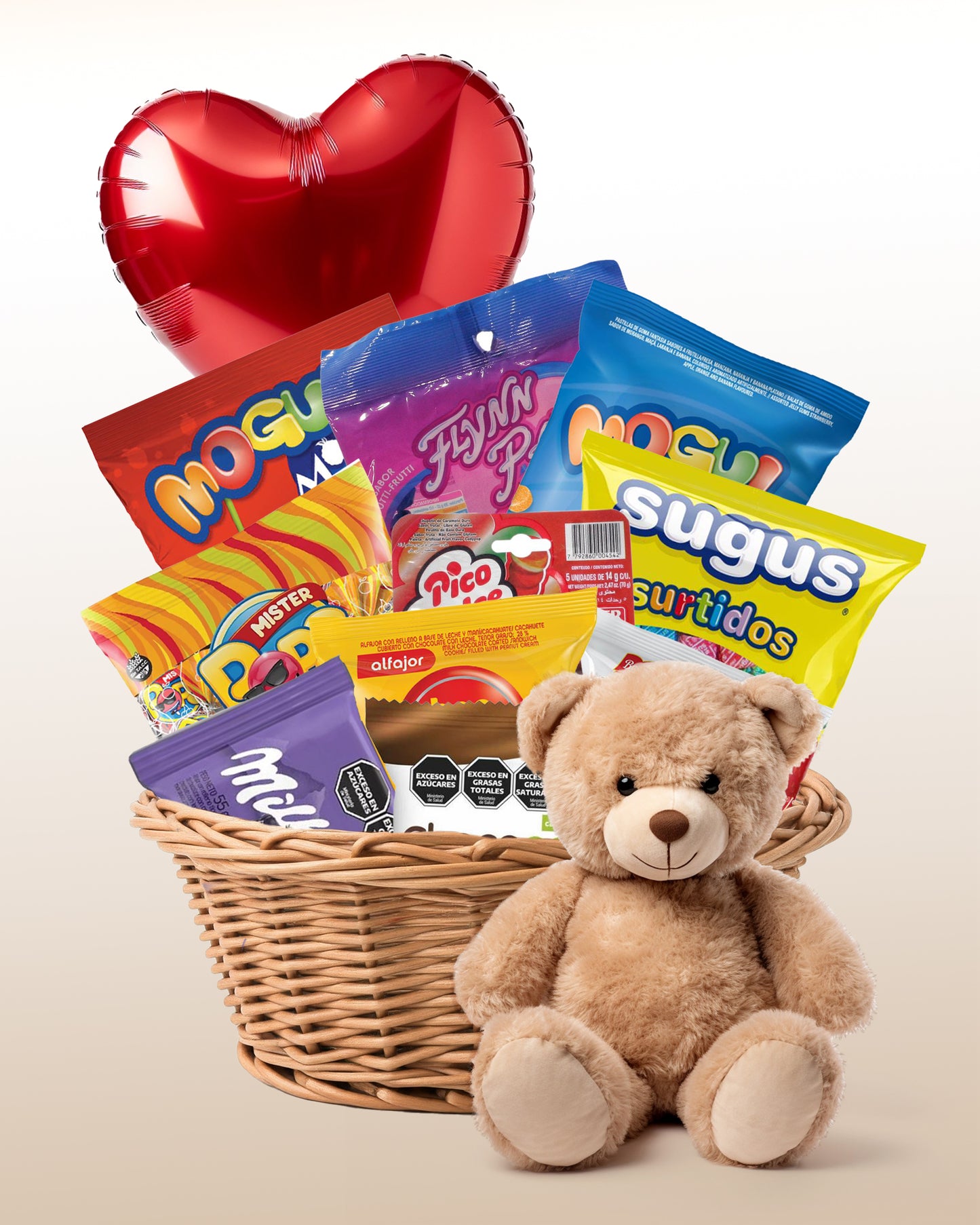 Combo Guloso - Cesta de Guloseimas + Pelúcia + Balão
