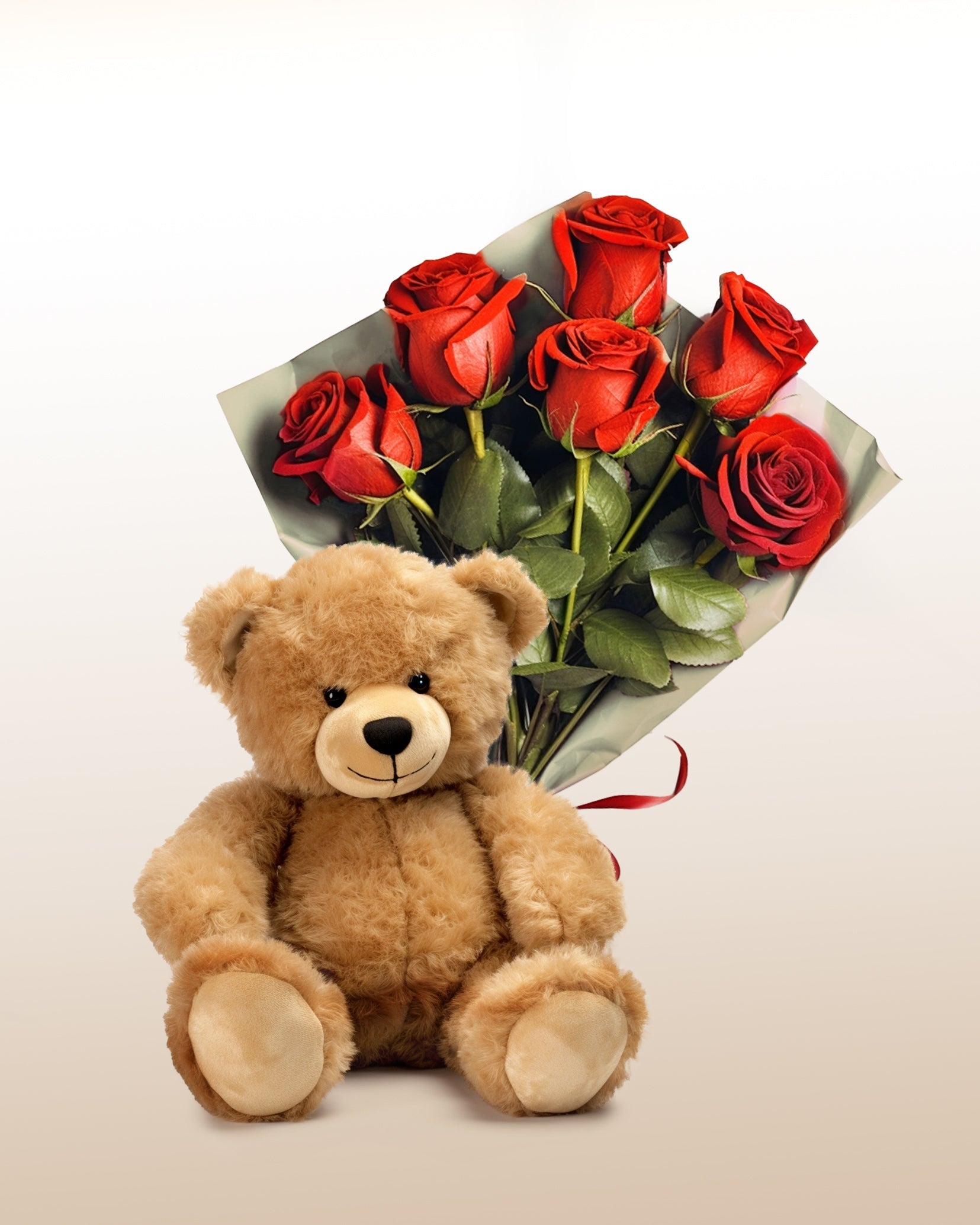 rose combo toy Romance Combo: 6 Roses Bouquet + Teddy Bear