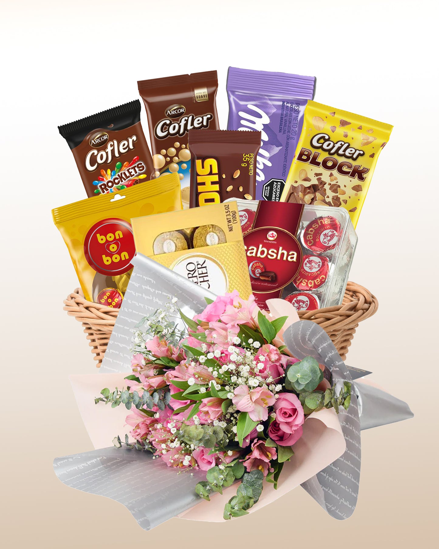 Combo Sedução - Cesta Deliciosa de Chocolates + buquê