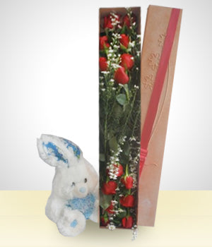 Cajita de 12 Rosas y Peluche