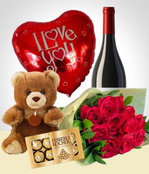 Peluche + Globo + Chocolates + Vino + Flores