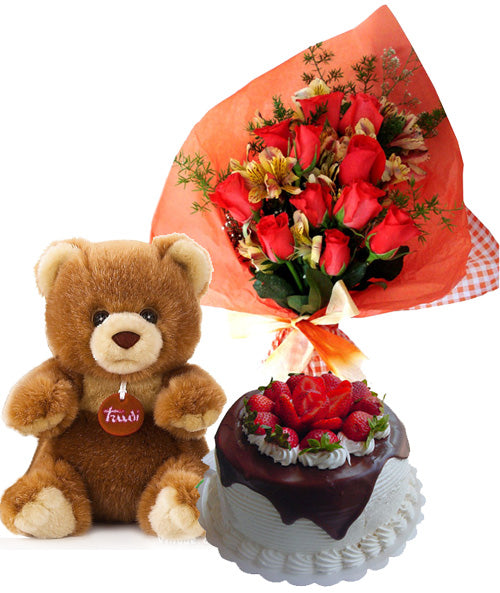 Felicidades: Torta + Bouquet + Peluche