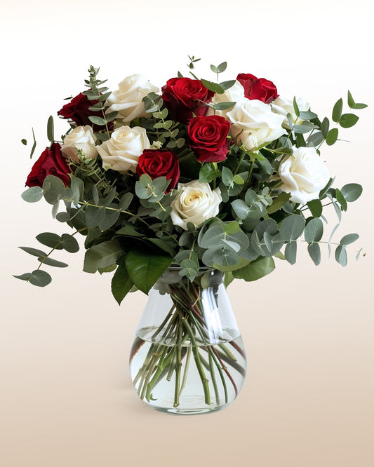 Pretty Smile: 18 Roses Bouquet White and Red