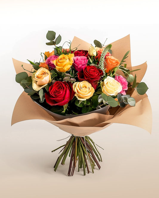 bouquet songe: 12 roses en diverses couleurs