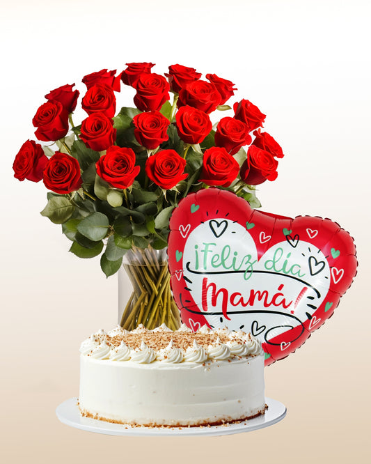 Happy Mother's Day Combo: Cake + 12 Roses Bouquet + Balloon