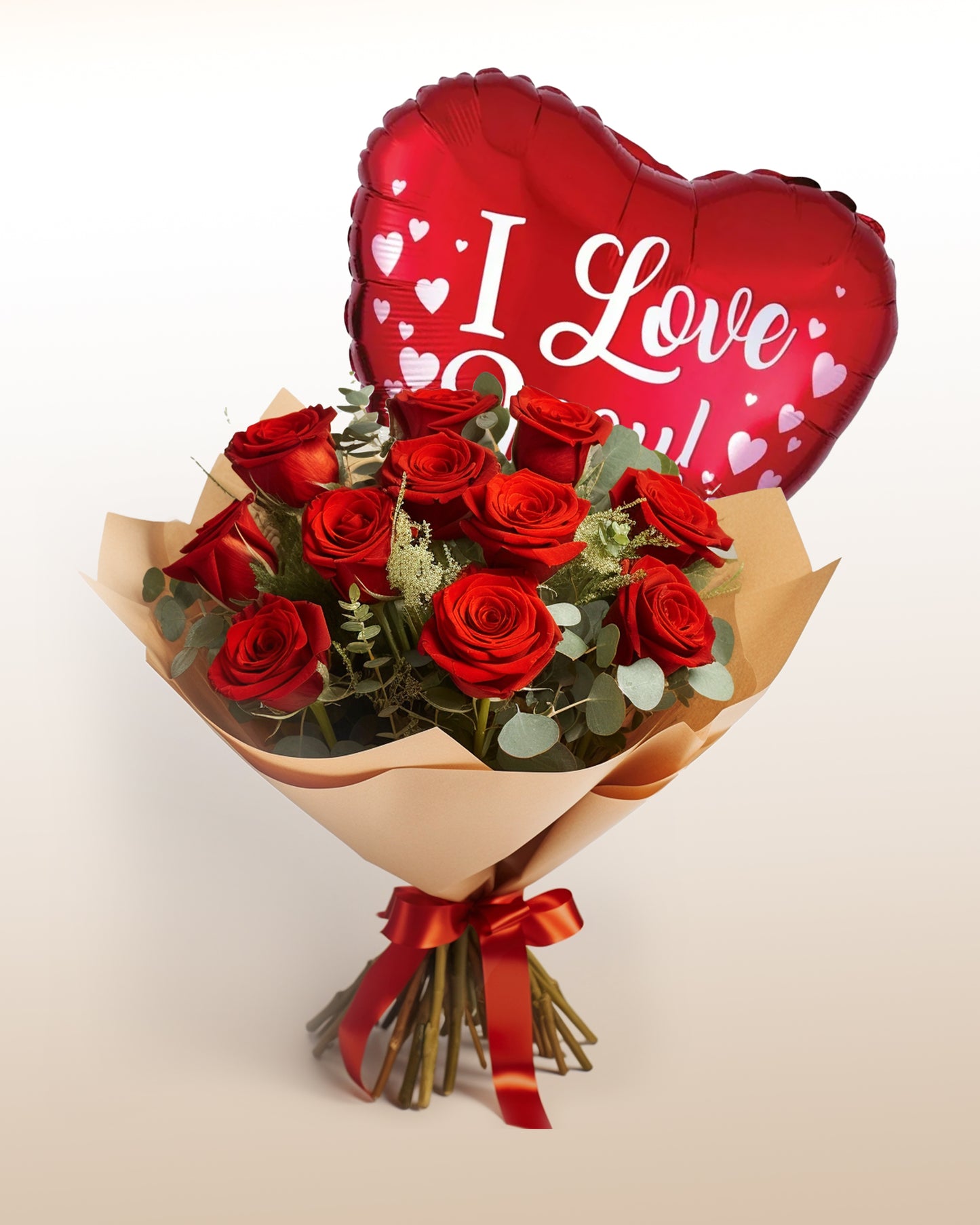 Coffret d’Enchantement: Bouquet de 12 roses + Ballon