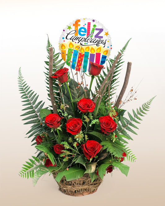 Coffret d’Illusion: Bouquet de 24 roses + Ballon