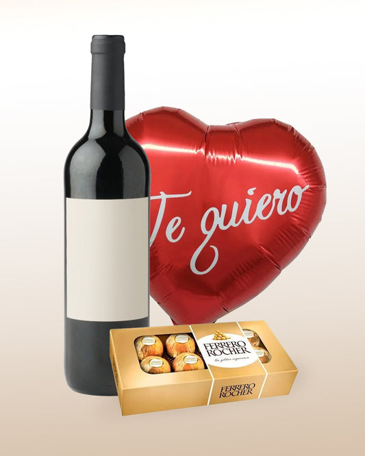 Combo Terciopelo: Chocolates + Vino + Globo