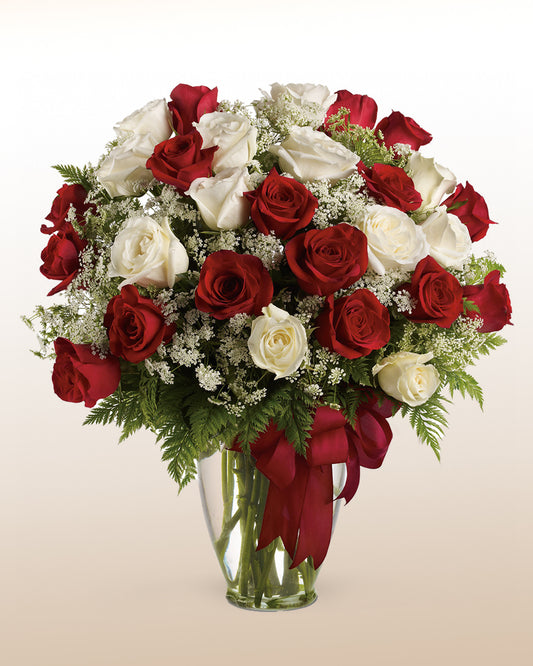 Exuberant: White and Red Roses