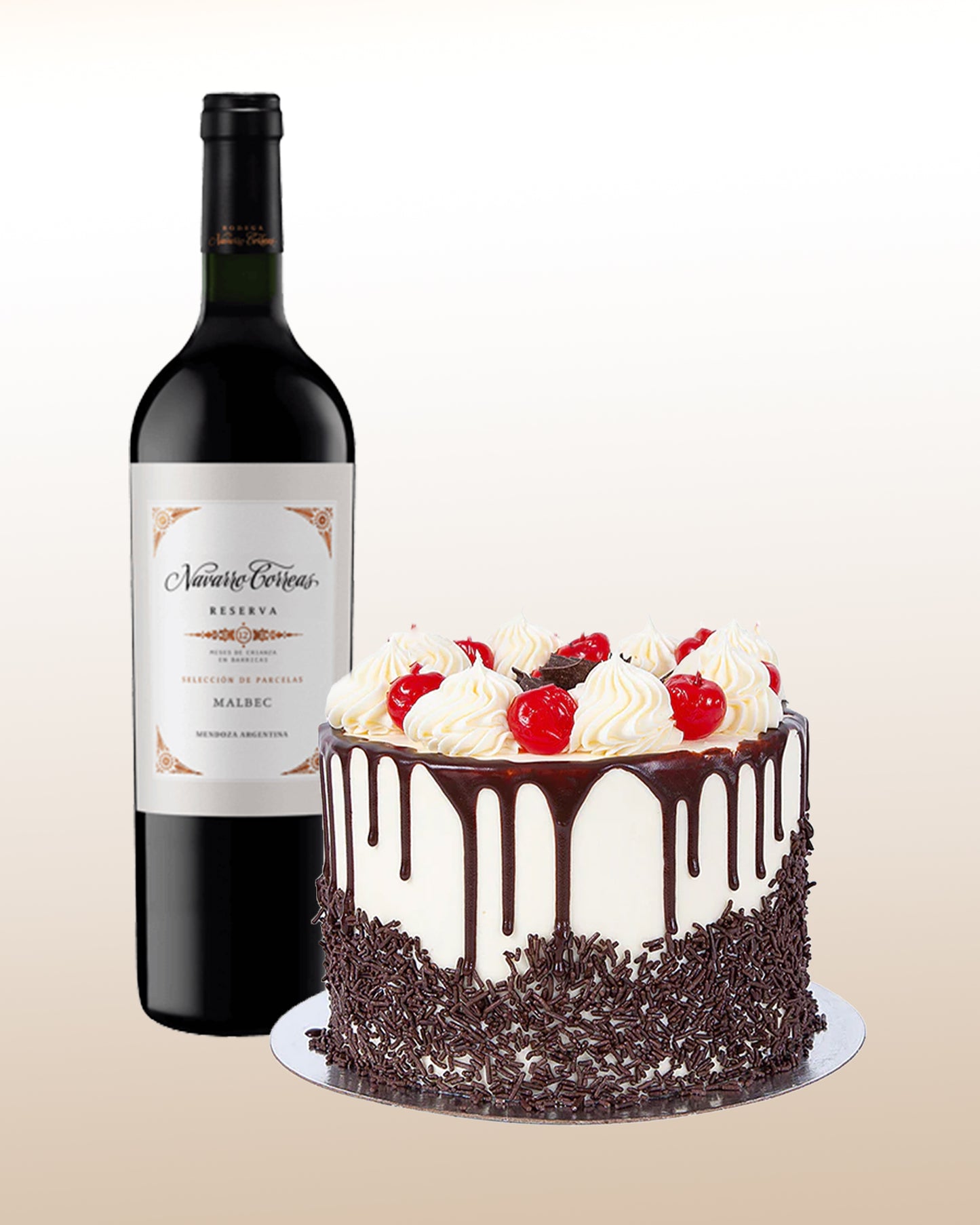 Set Deluxe: Botella de Vino Tinto y Torta