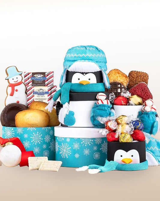 Festliche Pinguin-Geschenkturm  