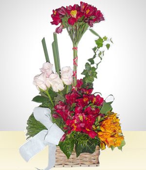 Condolence Arrangement with Alstroemerias and Roses