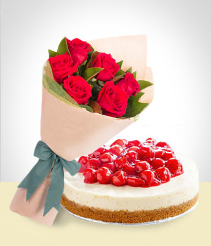 Cheesecake + 6 Roses Bouquet