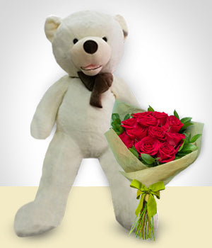 Romantic Bear XL & 12 Roses Combo
