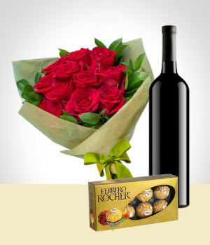 Wine, chocolates and flowers Special Set