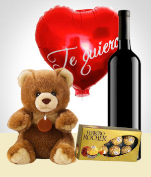 Peluche + Globo +Chocolates + Vino