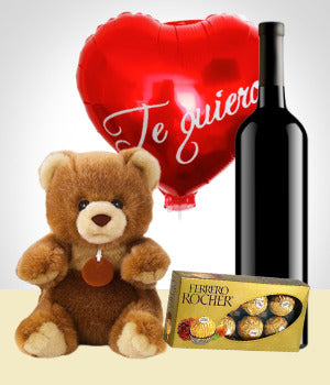 Teddy + Balloon + Chocolates + Wine