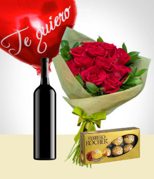 Balloon + Chocolates +Wine + Flowers