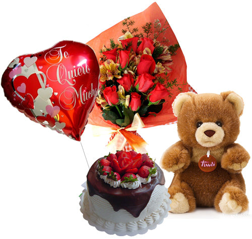 Sweet Heart: Cake + Flowers + Teddy + Balloon